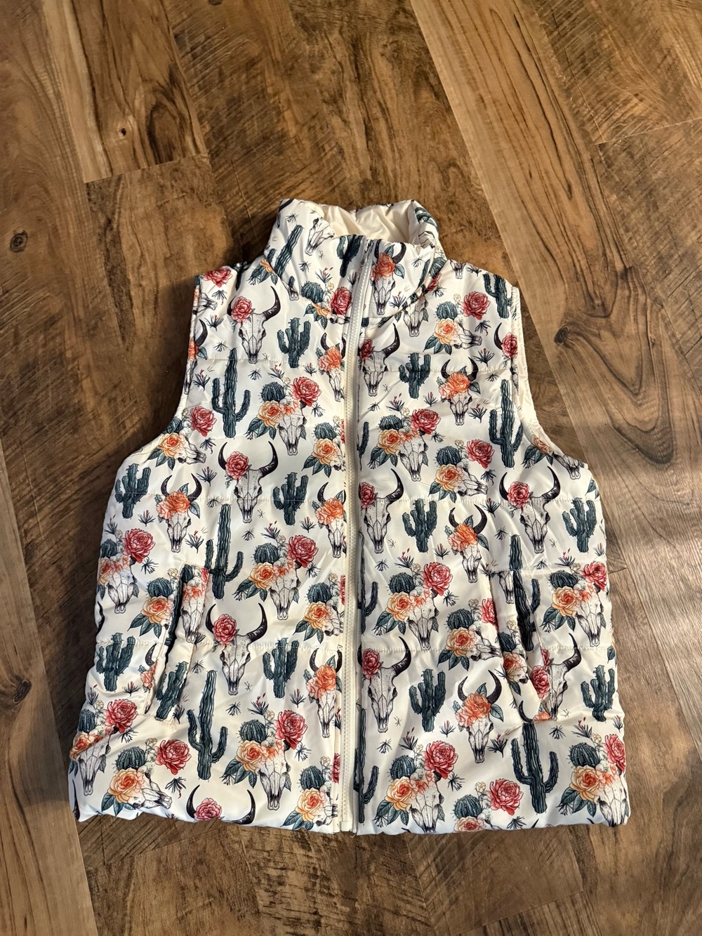 White Floral & Cactus Puffer Vest